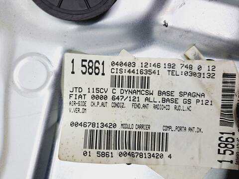Foto 4ª: Elevalunas Eléctrico Delantero Derecho Fiat Stilo 1.9 JTD CAT 116CV 85KW [192A1000] (2003)