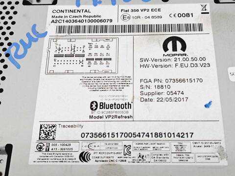 Foto 3ª: Sistema Audio Radio CD Fiat Tipo EASY 95CV 70KW [843A1000] (2017)