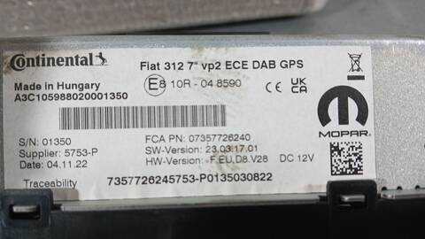 Foto 2ª: Sistema GPS Fiat 500 1.0 MILD HYBRID 312.AYD1B) 69CV 51KW [46341162] (2023)