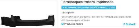Foto 2ª: Paragolpes Trasero Volkswagen Jetta 115CV 85KW