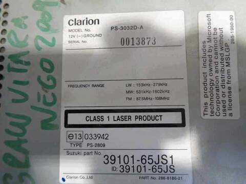 Foto 3ª: Sistema Audio Radio CD Suzuki Grand Vitara 106CV 78KW (2005)