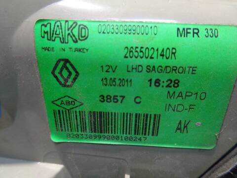 Foto 2ª: Piloto Trasero Derecho Renault Fluence LIMITED 110CV 81KW [K9K J8] (2011)