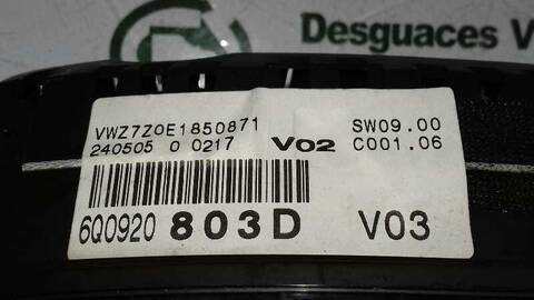 Foto 3ª: Cuadro de Instrumentos Volkswagen Polo MATCH 70CV 51KW [BNM] (2006)