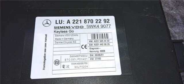 Centralita Cierre Centralizado Mercedes Clase S 220 6.2 S 63 AMG (221.077) [6.2 LTR. - 386 KW V8 CAT]