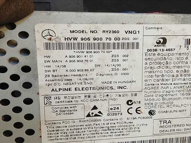Foto 3ª: Sistema Audio Radio CD Mercedes Sprinter 0.1 (2009)