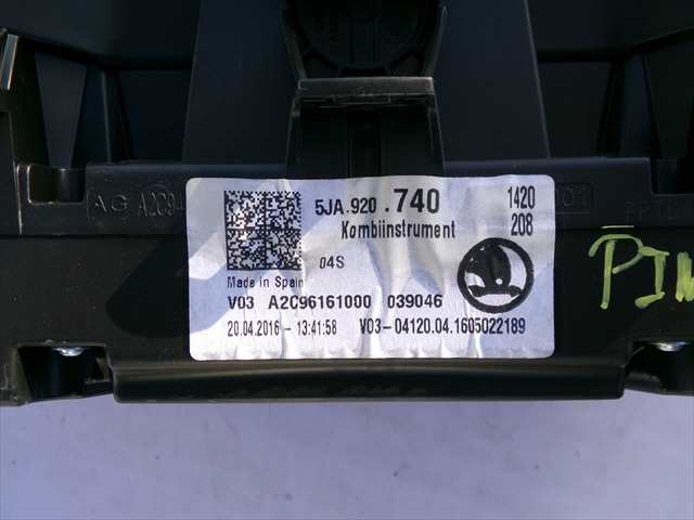 Foto 3ª: Cuadro de Instrumentos Skoda Rapid 1.2 TSI SPACEBACK,2012-2019 [CJZ] (2016)