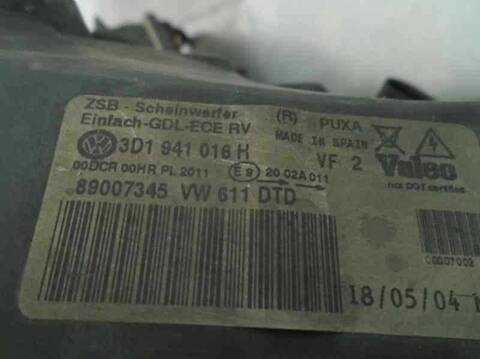 Foto 3ª: Faro Derecho Volkswagen Phaeton 3.2 V6 24V 241CV 177KW [BKL] (2004)