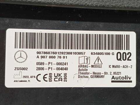 Foto 4ª: Airbag Cortina Delantero Derecho Mercedes Sprinter 419 CDI RWD 907.643 907.645 907.647) 190CV 140KW FURGONETA [654920] (2024)