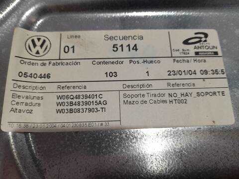 Foto 3ª: Elevalunas Manual Trasero Izquierdo Volkswagen Polo 1.2 54CV 40KW [AWY] (2004)