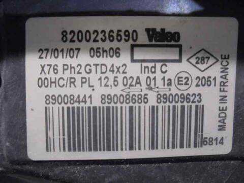 Foto 2ª: Faro Izquierdo Renault Kangoo ALIZE 68CV 50KW [K9K V7] (2007)