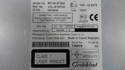Foto 2ª: Sistema Audio Radio CD Toyota Verso 2.0 D-4D CAT 126CV 93KW [1AD] (2009)