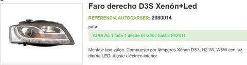 Foto 2ª: Faro Derecho Audi A5 3.2 FSI 265CV 195KW