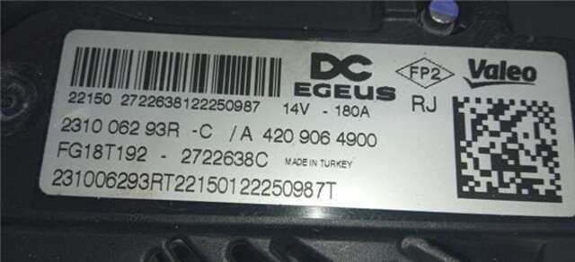 Alternador Mercedes Citan 1.5 110 CDI STANDARD (420.623) [1.5 LTR. - 70 KW CDI CAT]