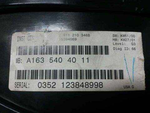 Foto 2ª: Cuadro de Instrumentos Mercedes Clase ML 270 CDI 163.113) W163) [D612963] (2002)