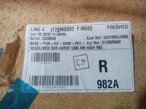 Foto 3ª: Techo Interior Toyota Auris ACTIVE 116CV [8NR-FTS] (2013)