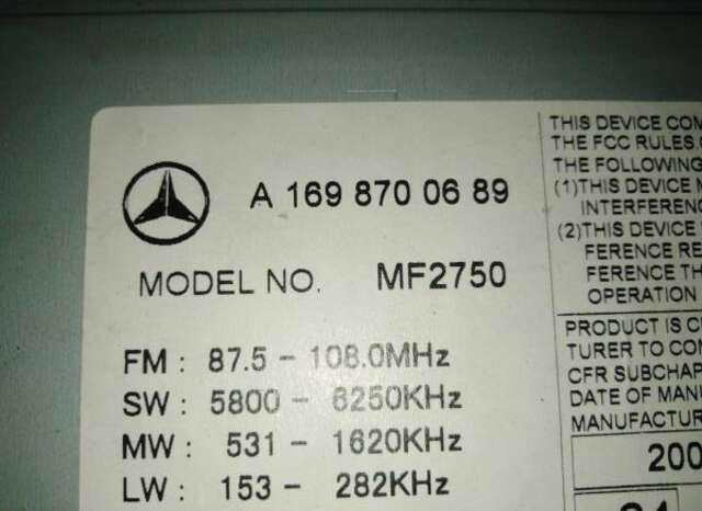 Foto 1ª: Sistema Audio Radio CD Mercedes Clase A 140 1.7 A 170 (169.032) [1.7 LTR. - 85 KW CAT] [M 266.940]