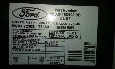 Foto 2ª: Modulo Confort BCM Ford Focus TREND BERLINA 131CV 96KW [EDDC] (1999)