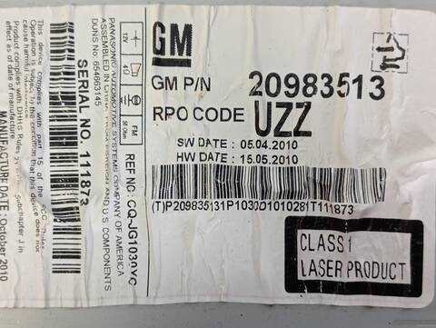 Foto 2ª: Sistema Audio Radio CD Chevrolet Cruze LT 2 DIESEL CAT 150CV (2009)