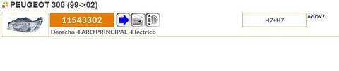 Foto 2ª: Faro Derecho Peugeot 306 BERLINA 132CV 97KW
