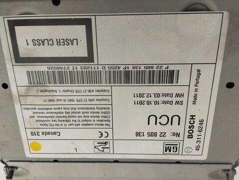 Foto 3ª: Sistema Audio Radio CD Opel Insignia 2.0 CDTI CAT BERLINA 131CV 96KW [A20DT] (2012)