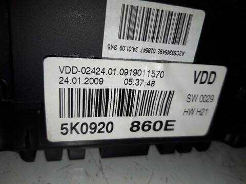 Foto 3ª: Cuadro de Instrumentos Volkswagen Golf ADVANCE 110CV 81KW [CBDC] (2009)