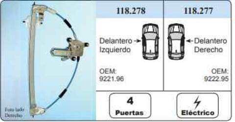 Elevalunas Eléctrico Delantero Izquierdo Peugeot 406 BERLINA 110CV 81KW