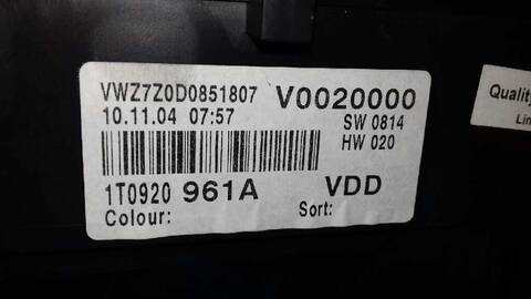 Foto 3ª: Cuadro de Instrumentos Volkswagen Touran HIGHLINE 140CV 103KW [BKD] (2005)