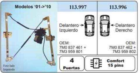 Elevalunas Eléctrico Delantero Izquierdo Seat Alhambra 110CV 81KW