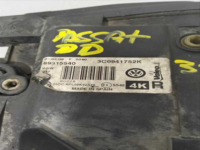 Foto 3ª: Faro Derecho Volkswagen Passat ADVANCE 2 TDI 140CV [CBA] (2005)
