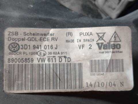 Foto 3ª: Faro Derecho Volkswagen Phaeton V6 4MOTION 4 ASIENTOS) 241CV (2002)