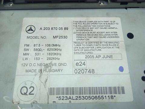 Foto 3ª: Sistema Audio Radio CD Mercedes Clase C 160 2.2 CDI CAT COUPE 122CV 90KW [646962] (2005)