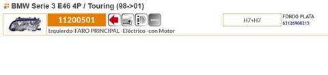 Foto 2ª: Faro Izquierdo Bmw Serie 3 315 BERLINA 170CV 125KW