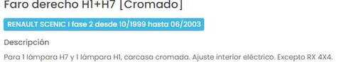 Foto 2ª: Faro Derecho Renault Scenic 98CV 72KW JA..)