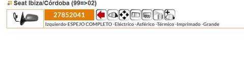 Foto 2ª: Retrovisor Izquierdo Seat Ibiza 68CV 50KW